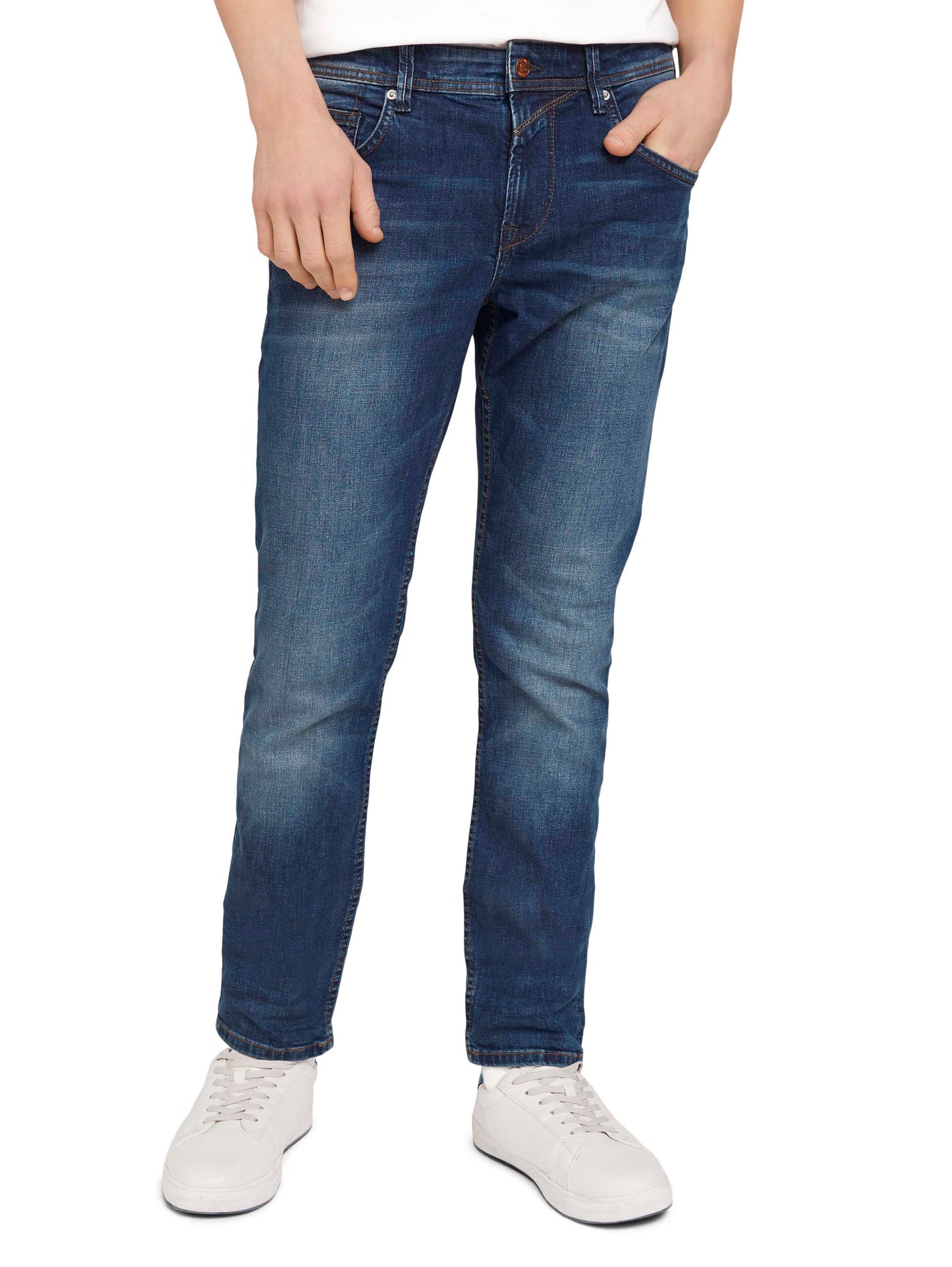 straight AEDAN blue denim, mid stone wash denim