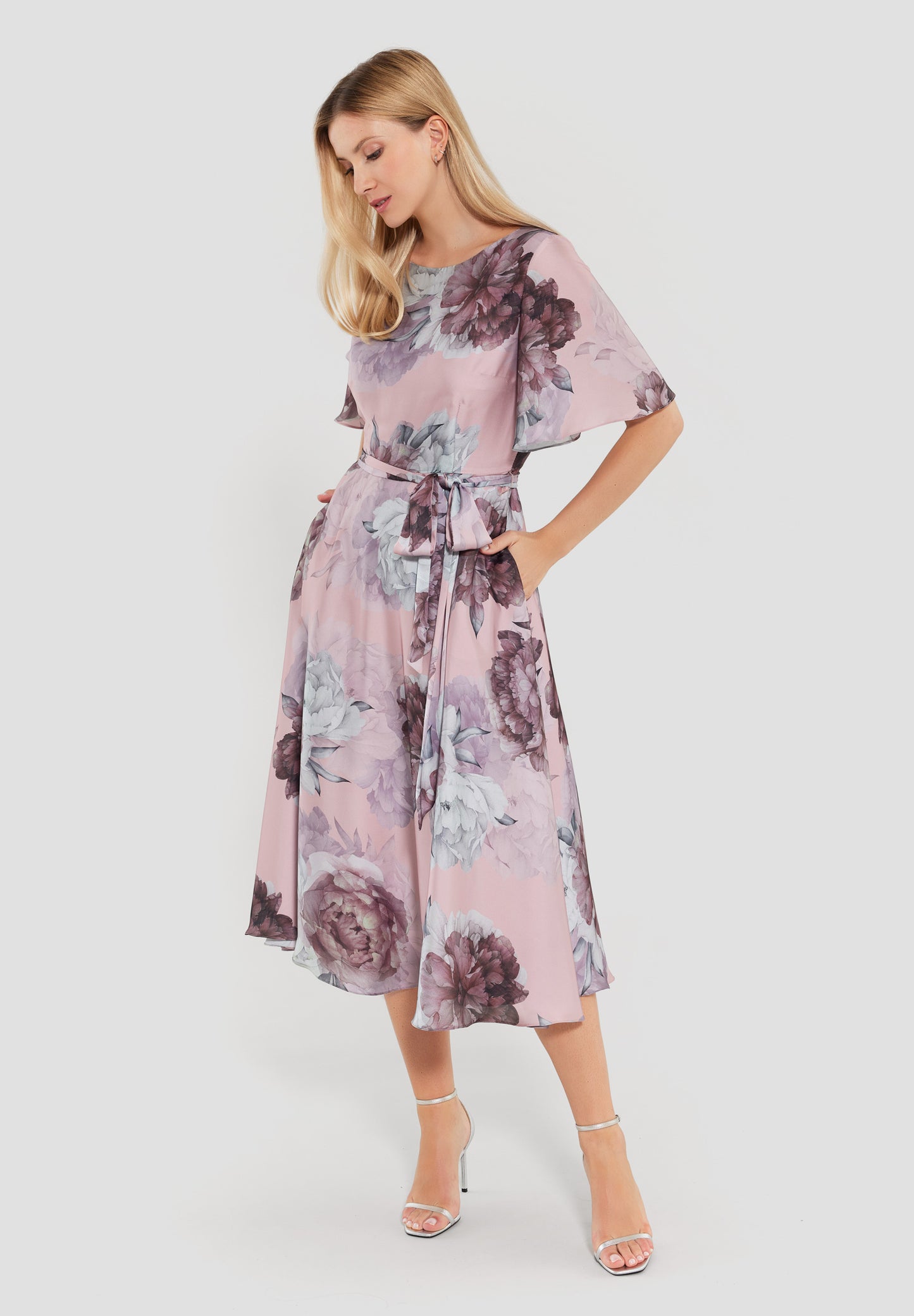 Midikleid aus bedrucktem Satin