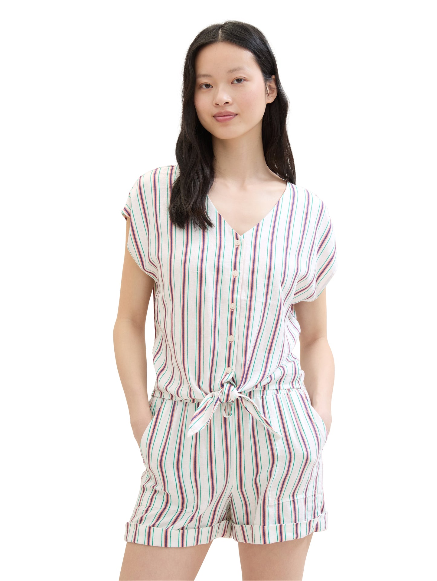 Leinenbluse mit Knotendetail