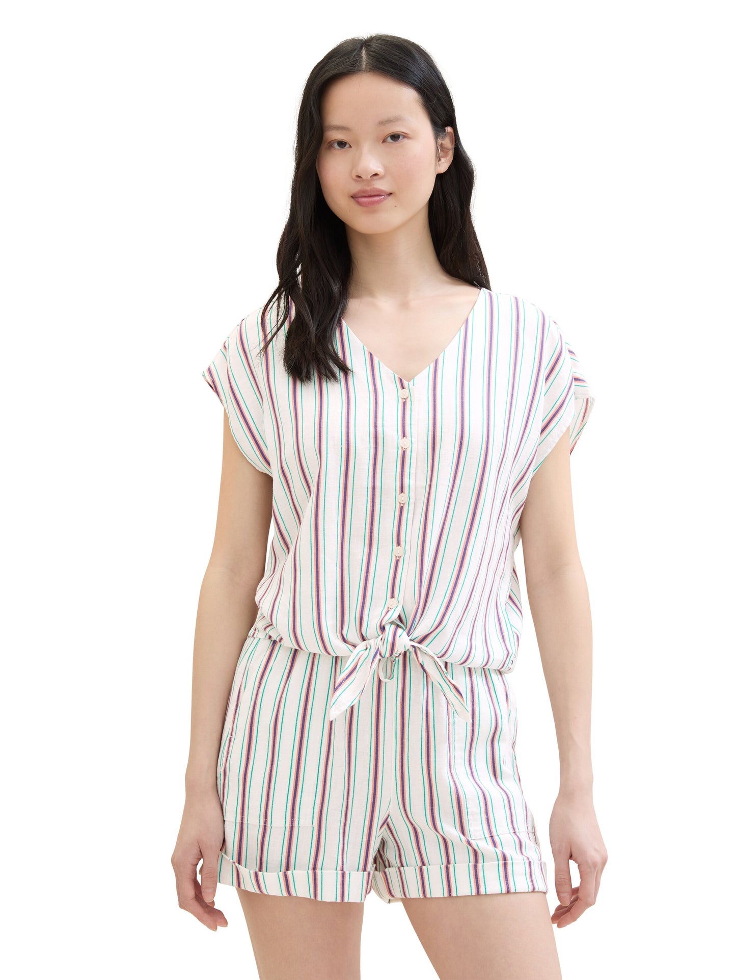 Leinenbluse mit Knotendetail