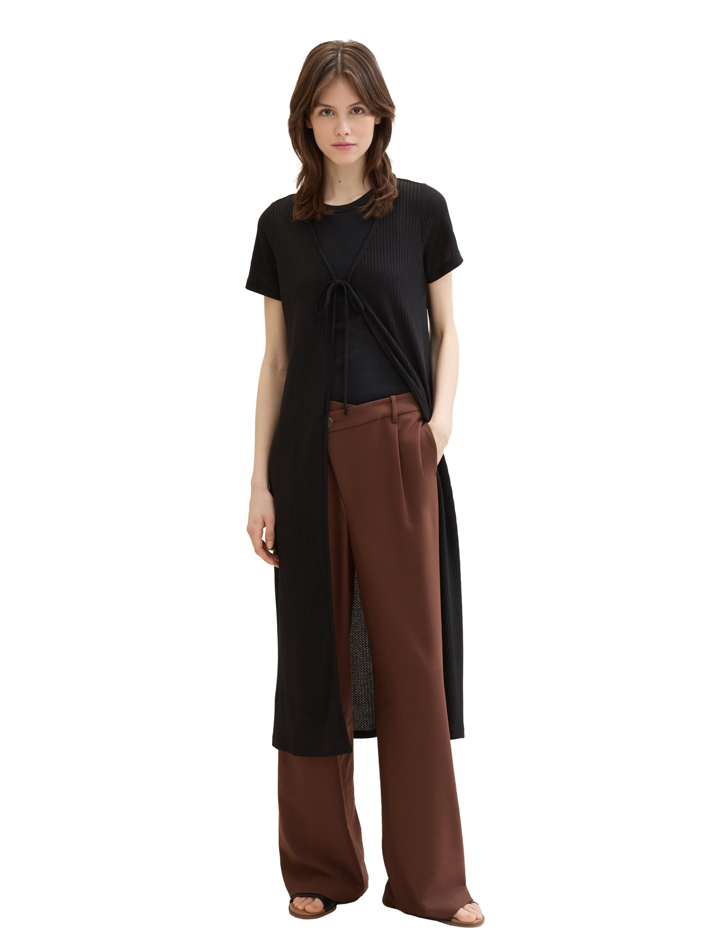 Langer Cardigan mit Waffelstruktur