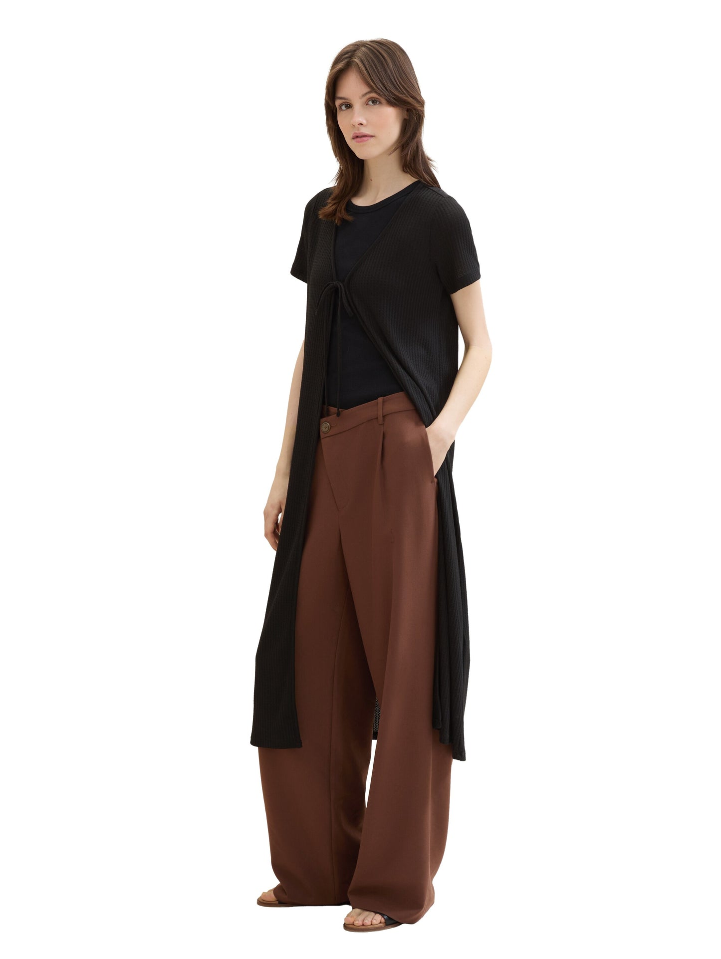 Langer Cardigan mit Waffelstruktur
