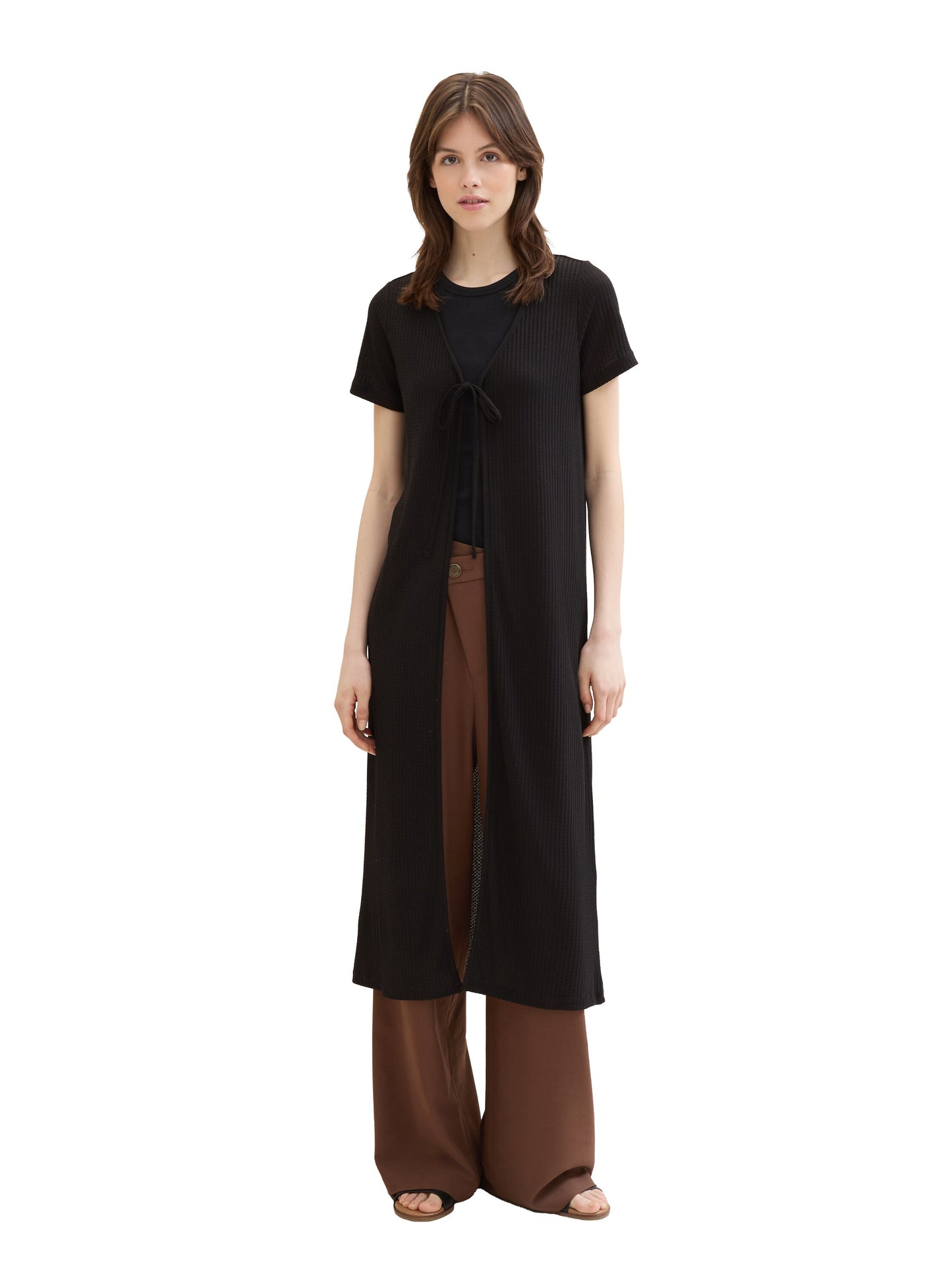 Langer Cardigan mit Waffelstruktur
