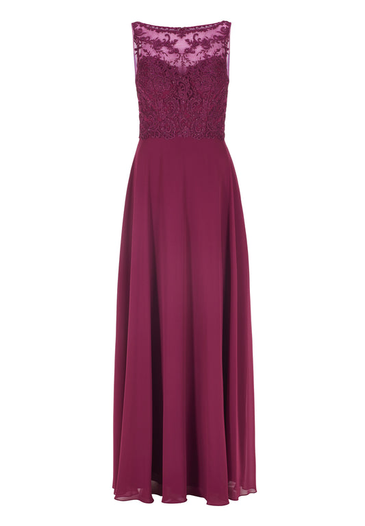 Chiffonkleid mit Rundhalsausschnitt und Spitzenstickerei