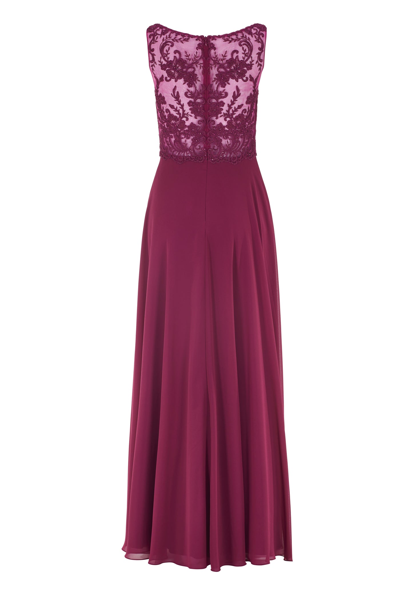 Chiffonkleid mit Rundhalsausschnitt und Spitzenstickerei