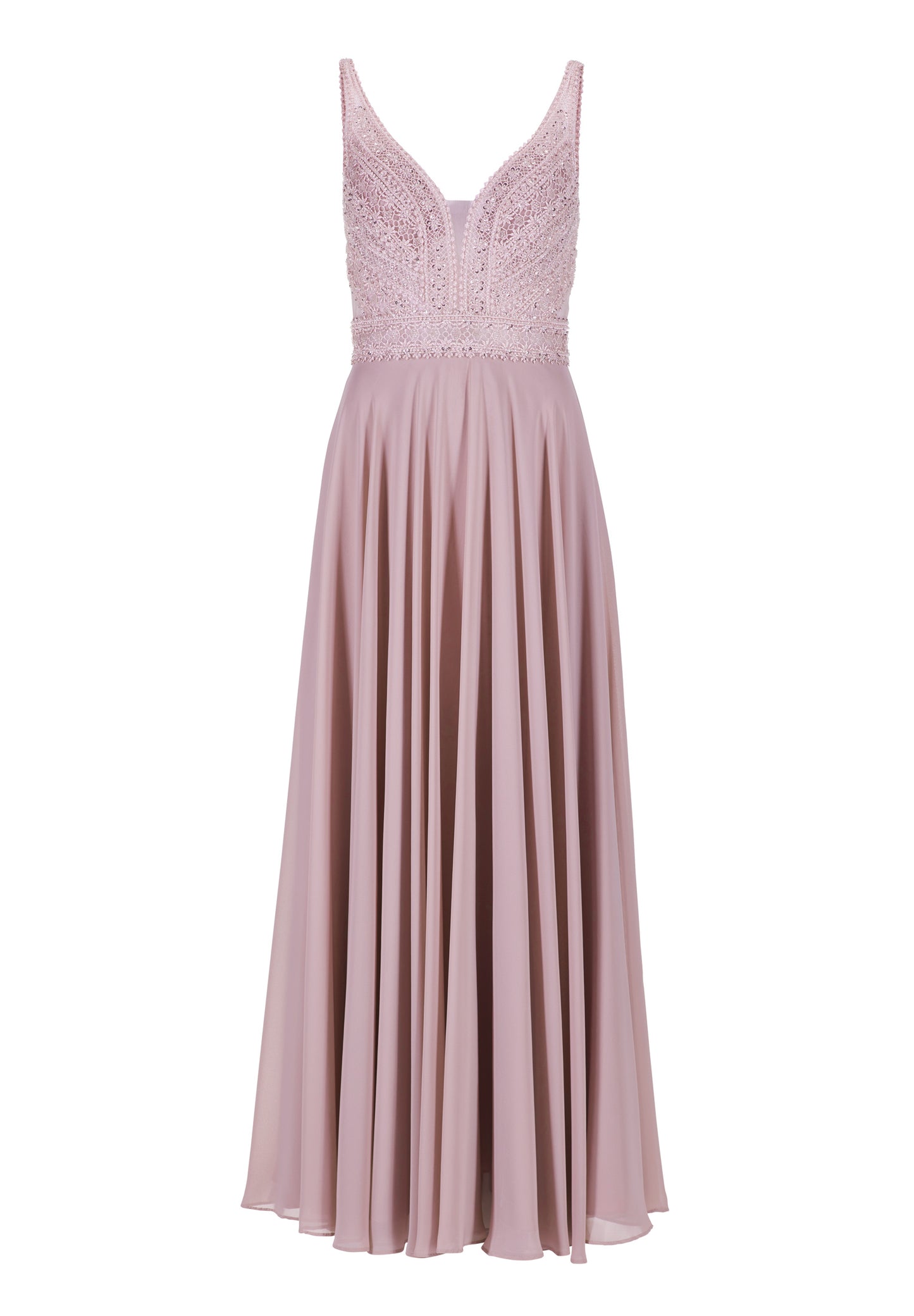 Chiffonkleid mit Spitzenstickerei und feinen Zierperlen