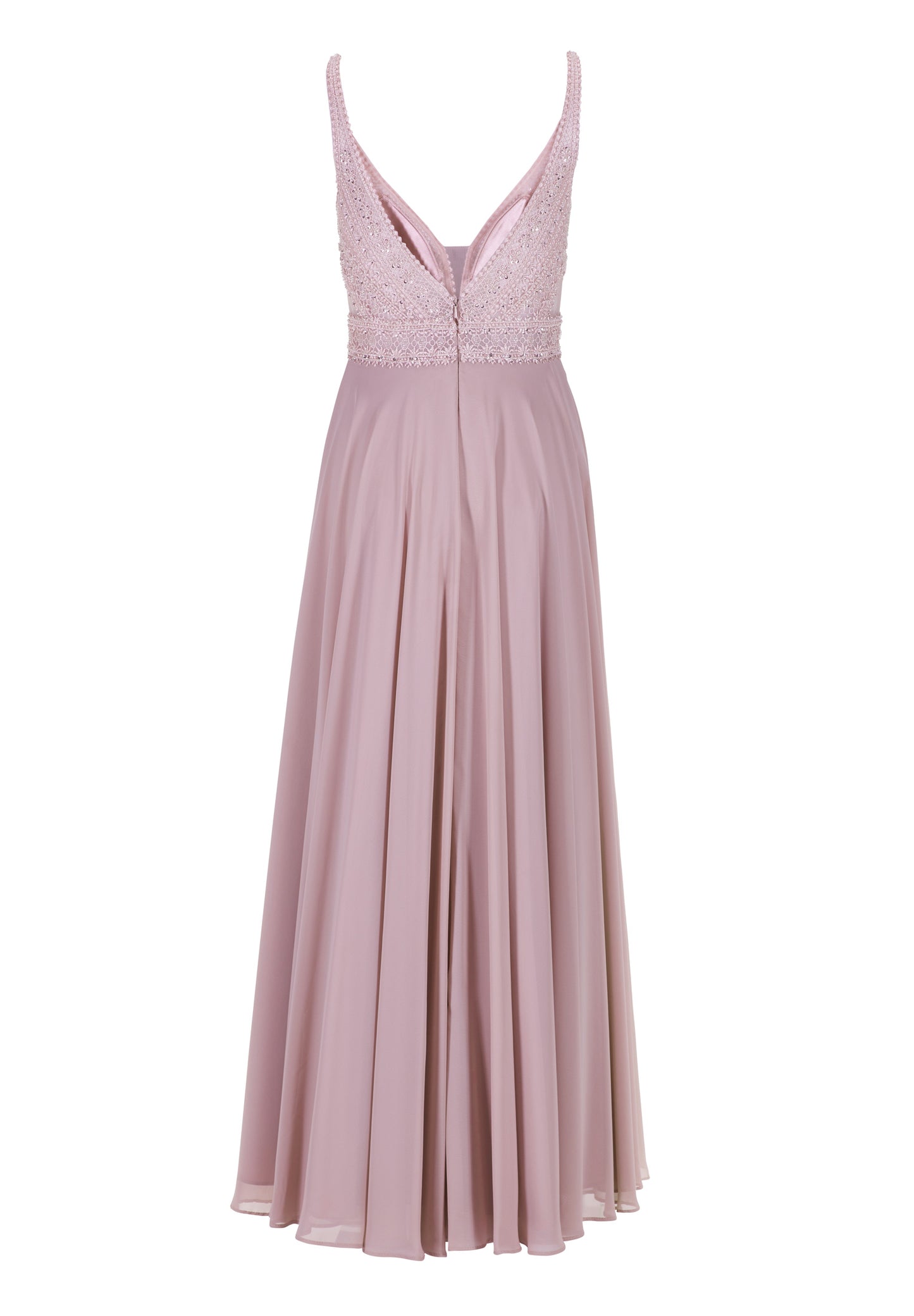 Chiffonkleid mit Spitzenstickerei und feinen Zierperlen