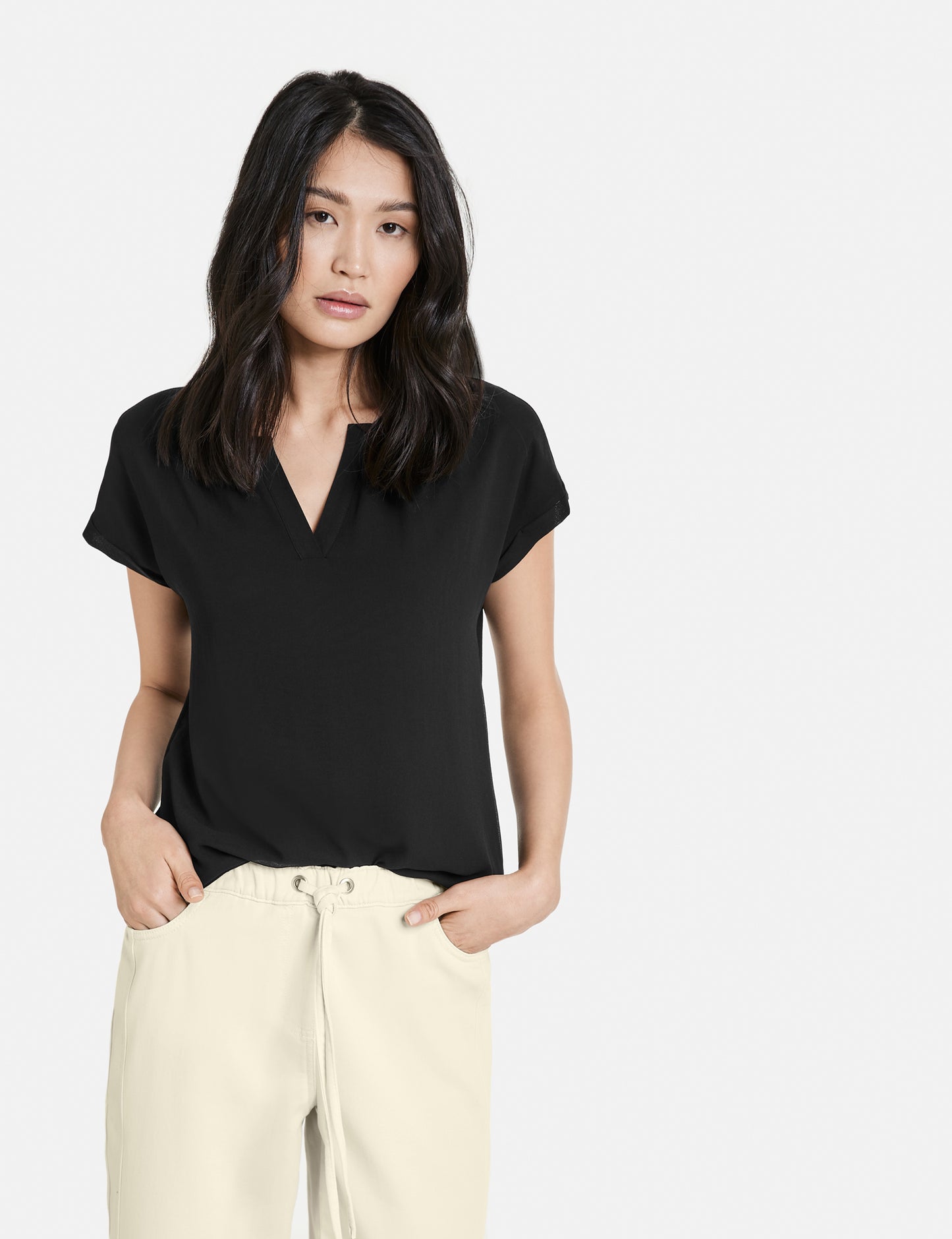 Blusenshirt mit Chiffon-Overlayer