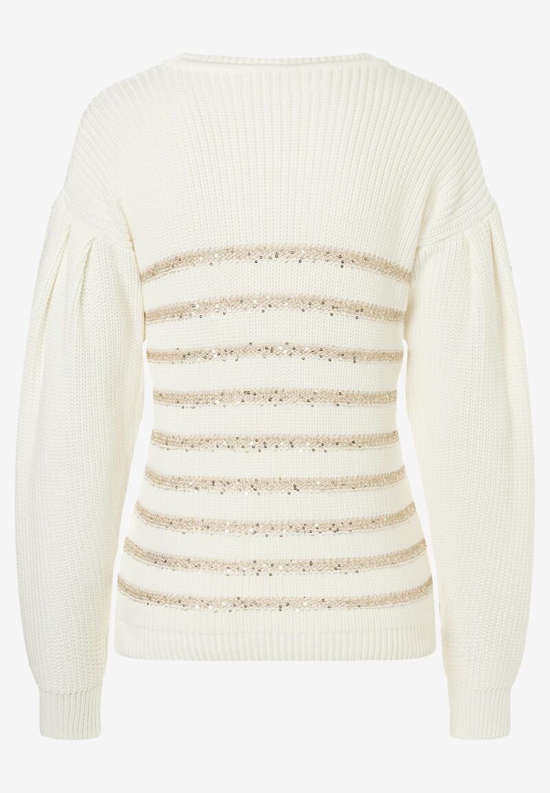 Pullover mit Paillettenstreifen  ecru  Herbst-Kollektion