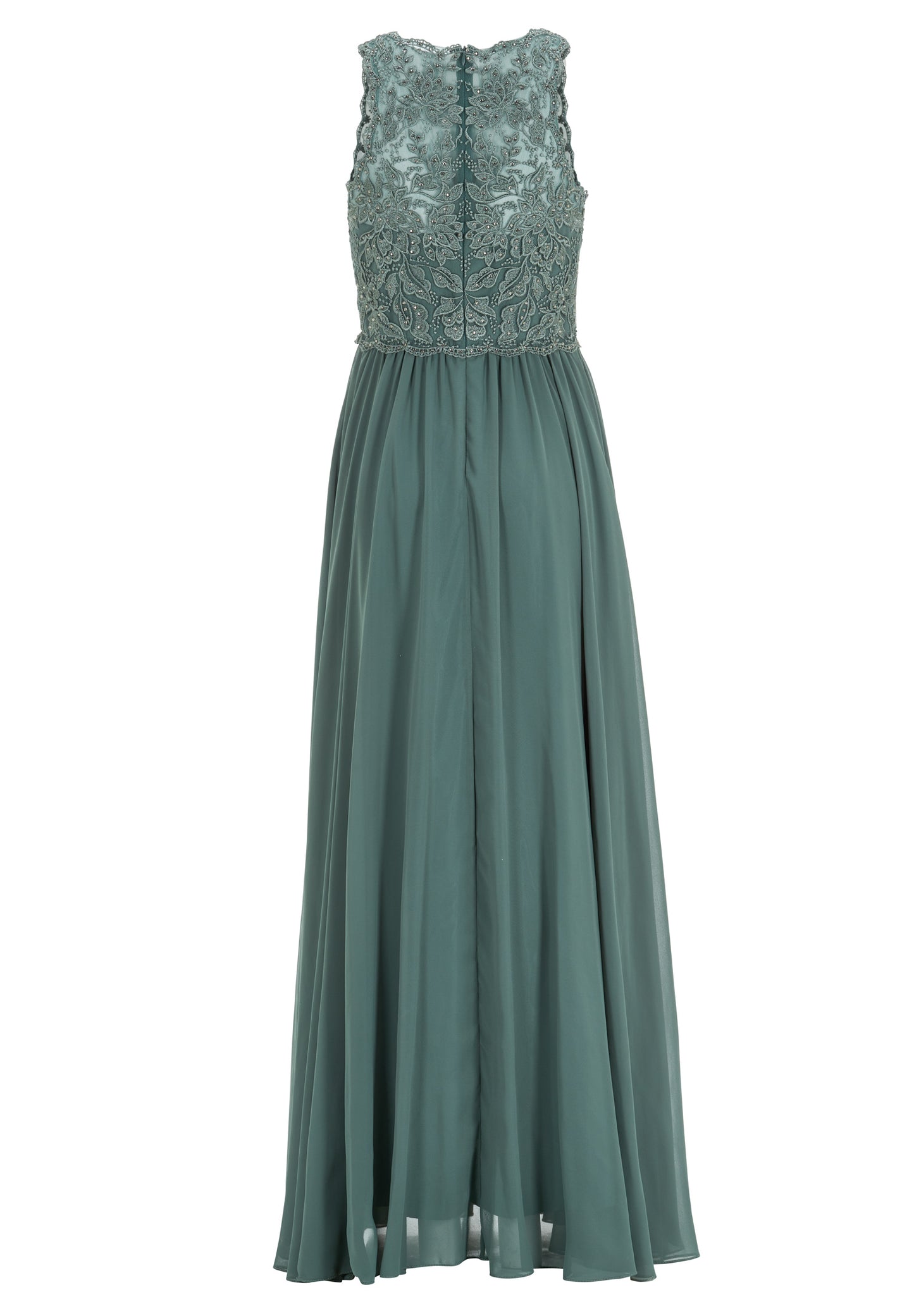High-closed-Abendkleid mit floraler Spitze