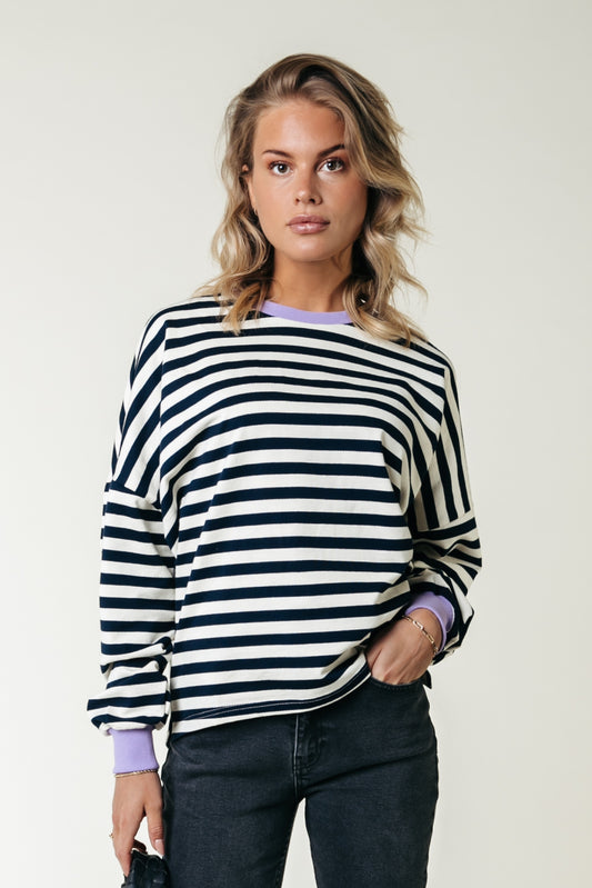 Stripe Contrast Dropped Shoulder Sweat