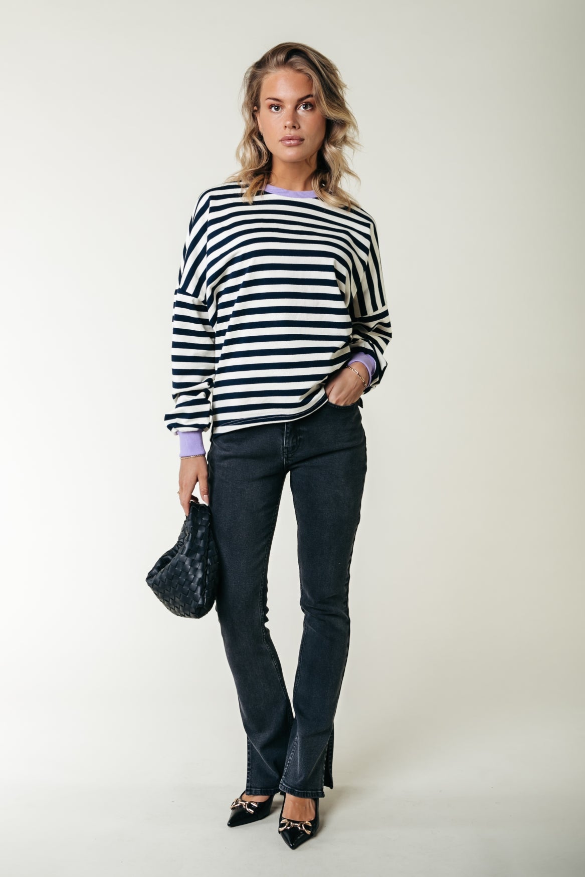 Stripe Contrast Dropped Shoulder Sweat