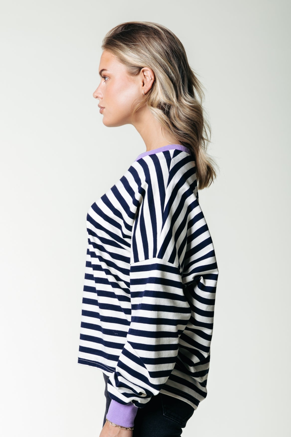 Stripe Contrast Dropped Shoulder Sweat