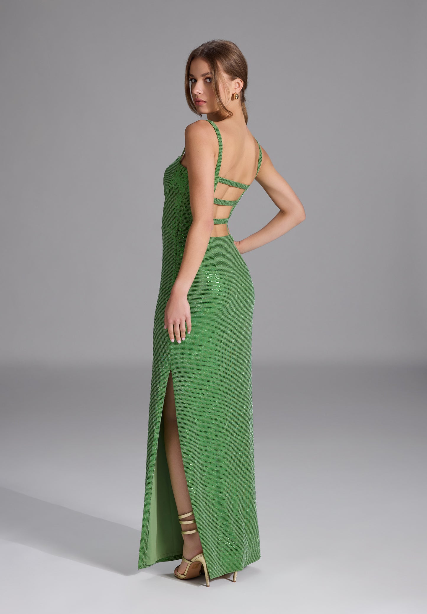 Abendkleid aus glitzerndem Jersey mit Rückendetail
