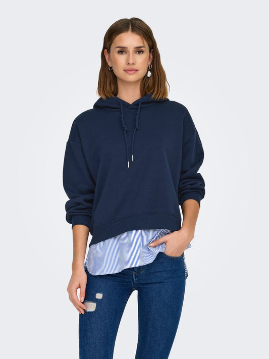 ONLISABEL L/S HOODIE WOVEN MIX SWT