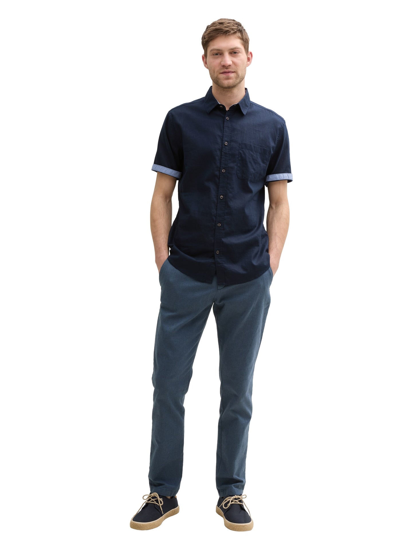 Regular Fit Kurzarmhemd mit Leinenanteil