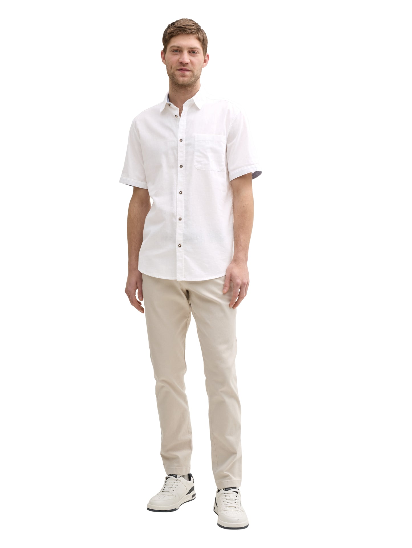Regular Fit Kurzarmhemd mit Leinenanteil
