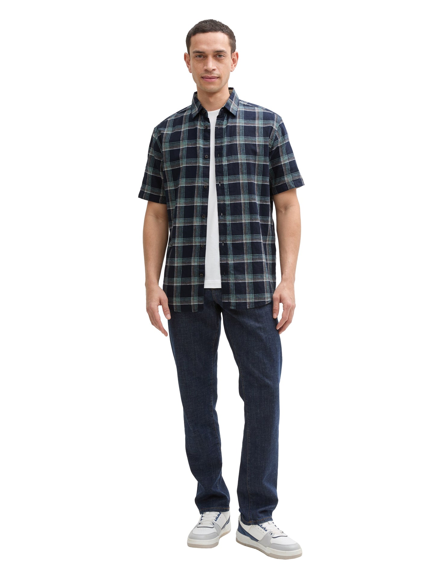 Regular Fit Kurzarmhemd mit Leinenanteil