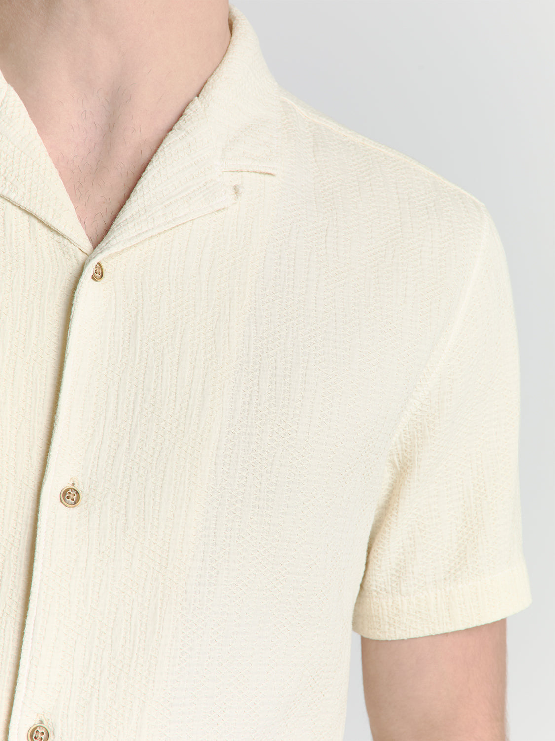 Shirt Short Sleeve Revers Collar Solid Structure