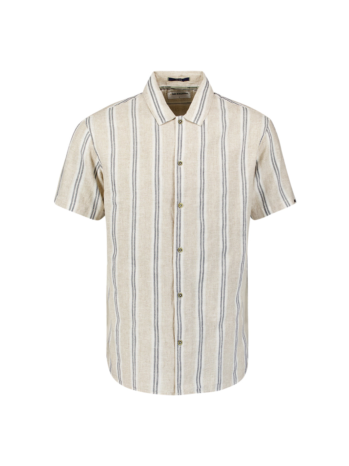 Shirt Short Sleeve Dobby Vertical Stripe With Linen