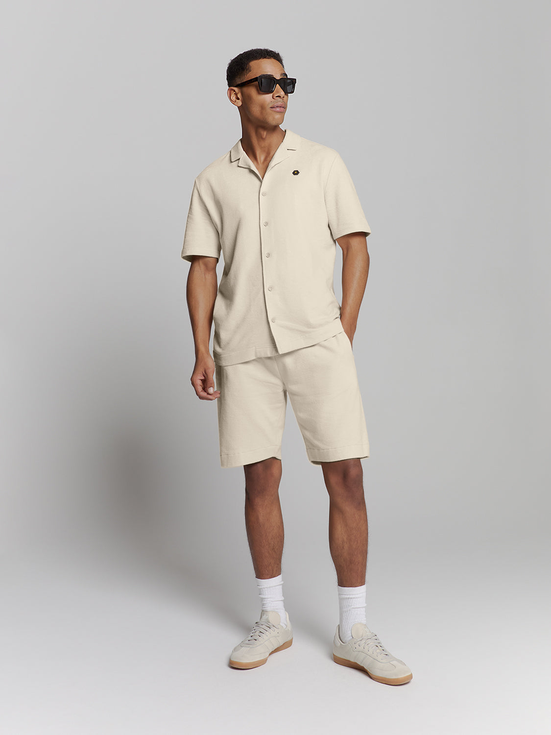 Shirt Short Sleeve Jersey Revers Collar Solid Terry