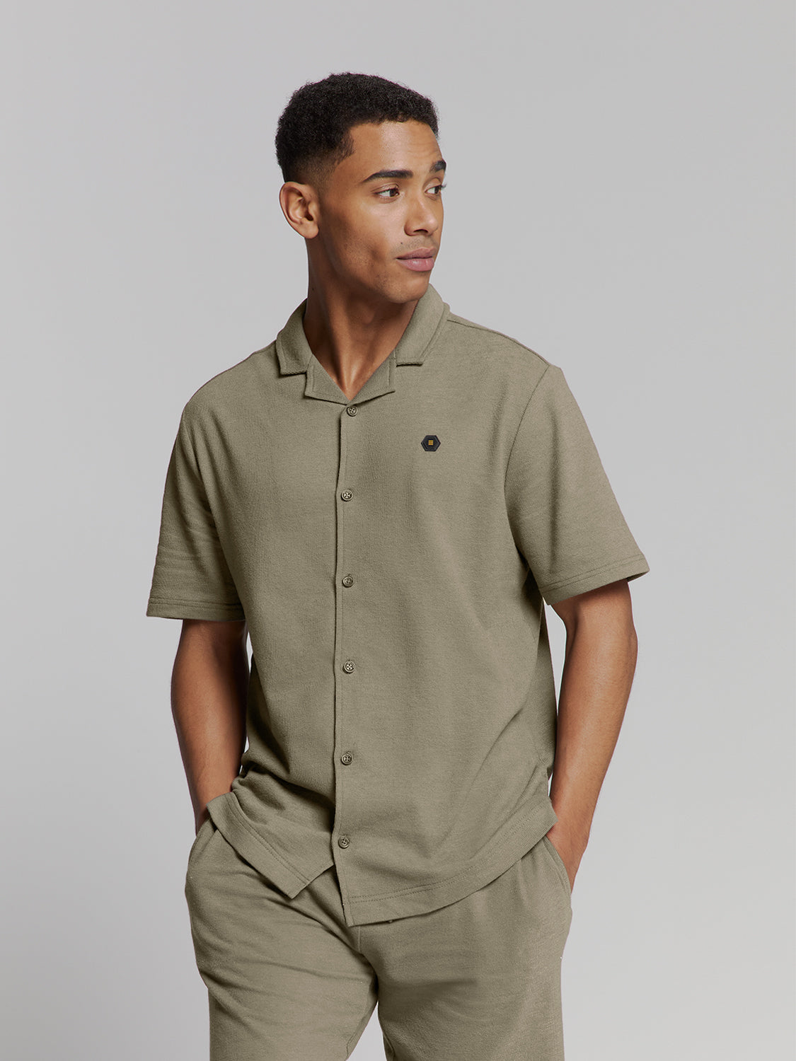 Shirt Short Sleeve Jersey Revers Collar Solid Terry