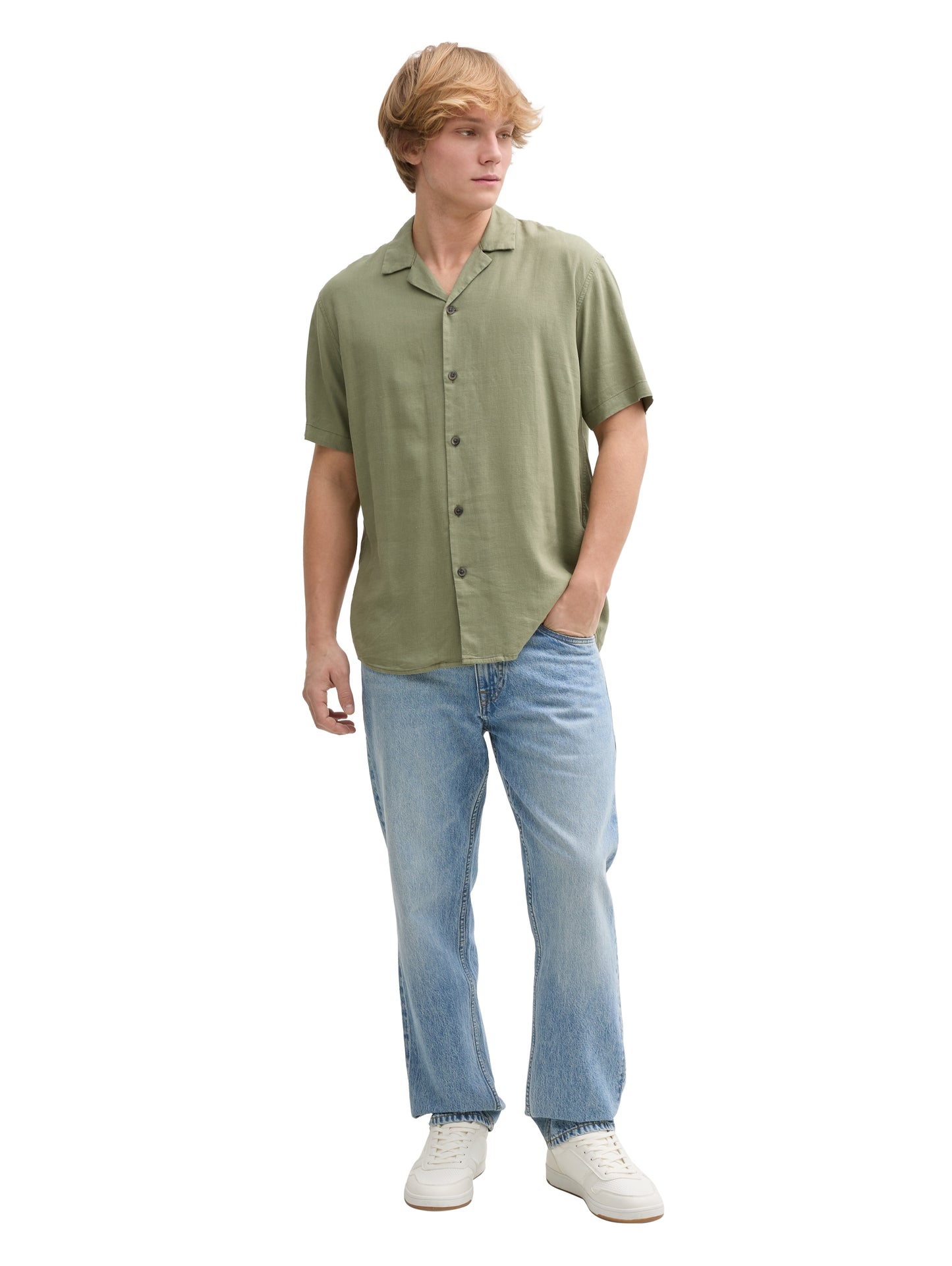 Relaxed Fit Kurzarmhemd mit Leinenanteil