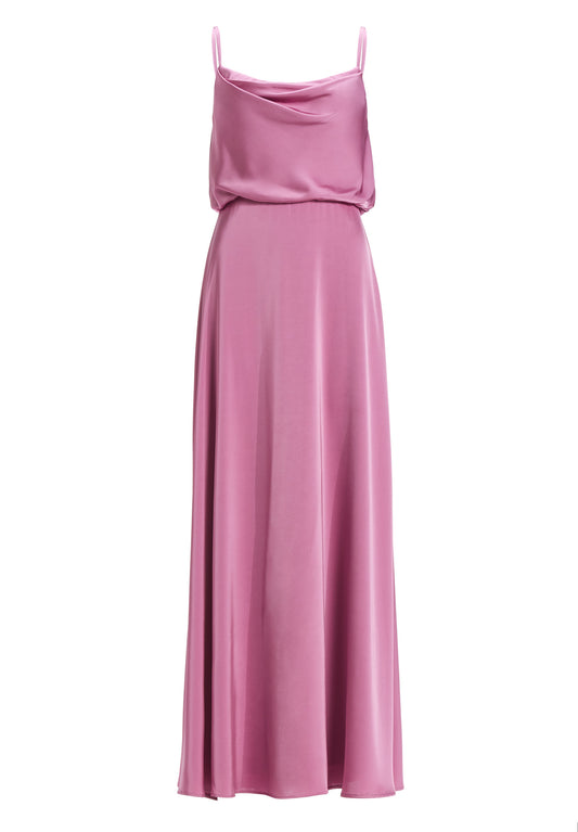 Abendkleid aus Satin mit angedeutetem Wasserfallausschnitt