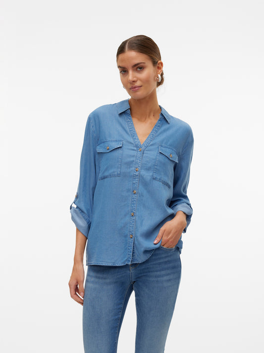 VMBREE 7/8 SLEEVE LOOSE TENCEL SHIRT GA