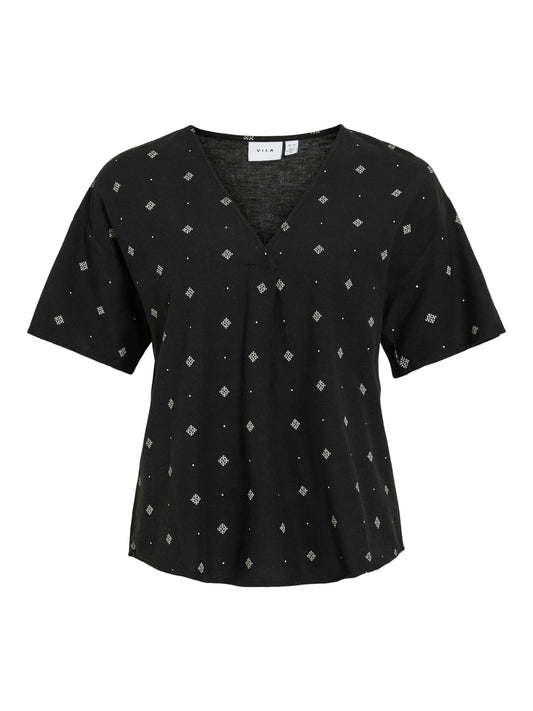 VIPRISILLA PRINT V-NECK S/S TOP/1