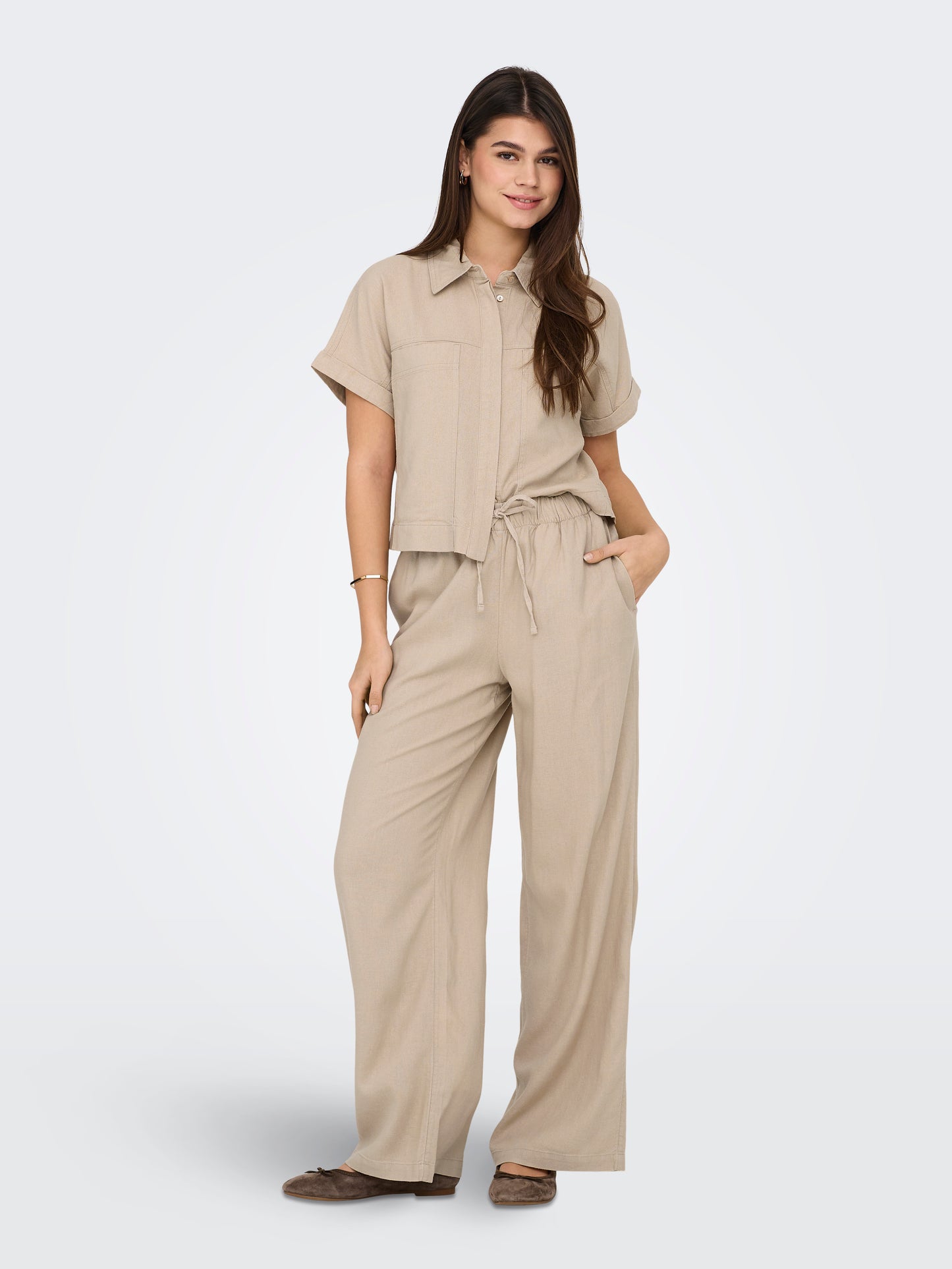 ONLCARO S/S LINEN BL BOXY SHIRT CC PNT