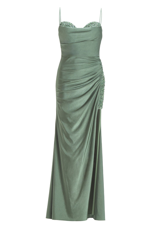 Bodycon-Kleid mit seitlichem Beinschlitz und Ziersteinapplikation