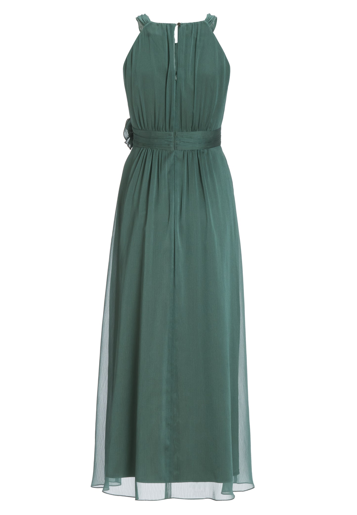 Abendkleid aus Chiffon mit Vokuhila Saum und Stoffblüte