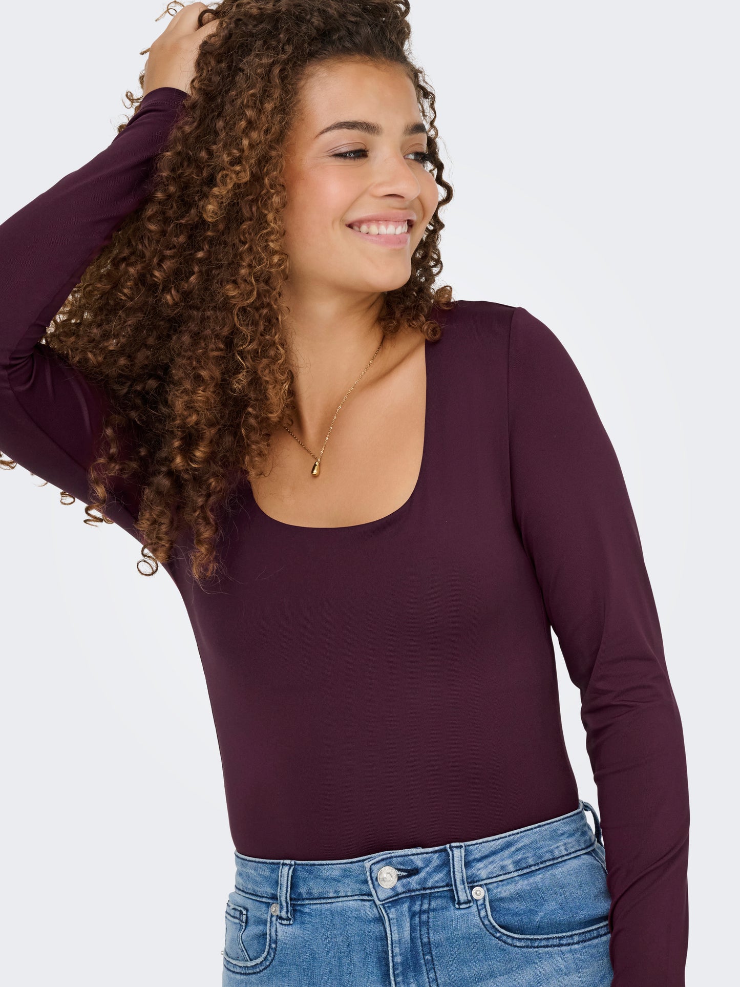 ONLEA L/S 2-WAY DEEP NECK TOP JRS NOOS