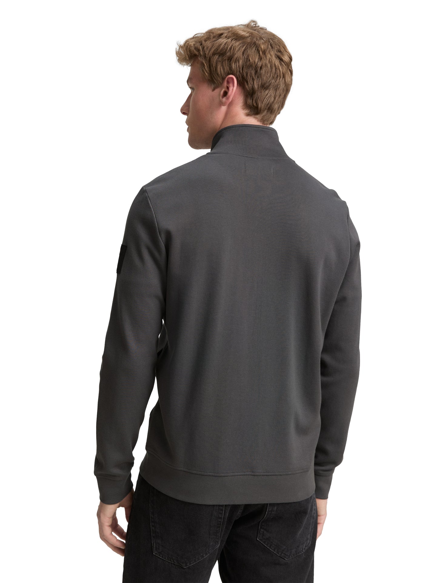 Piqué Sweatjacke mit Stehkragen