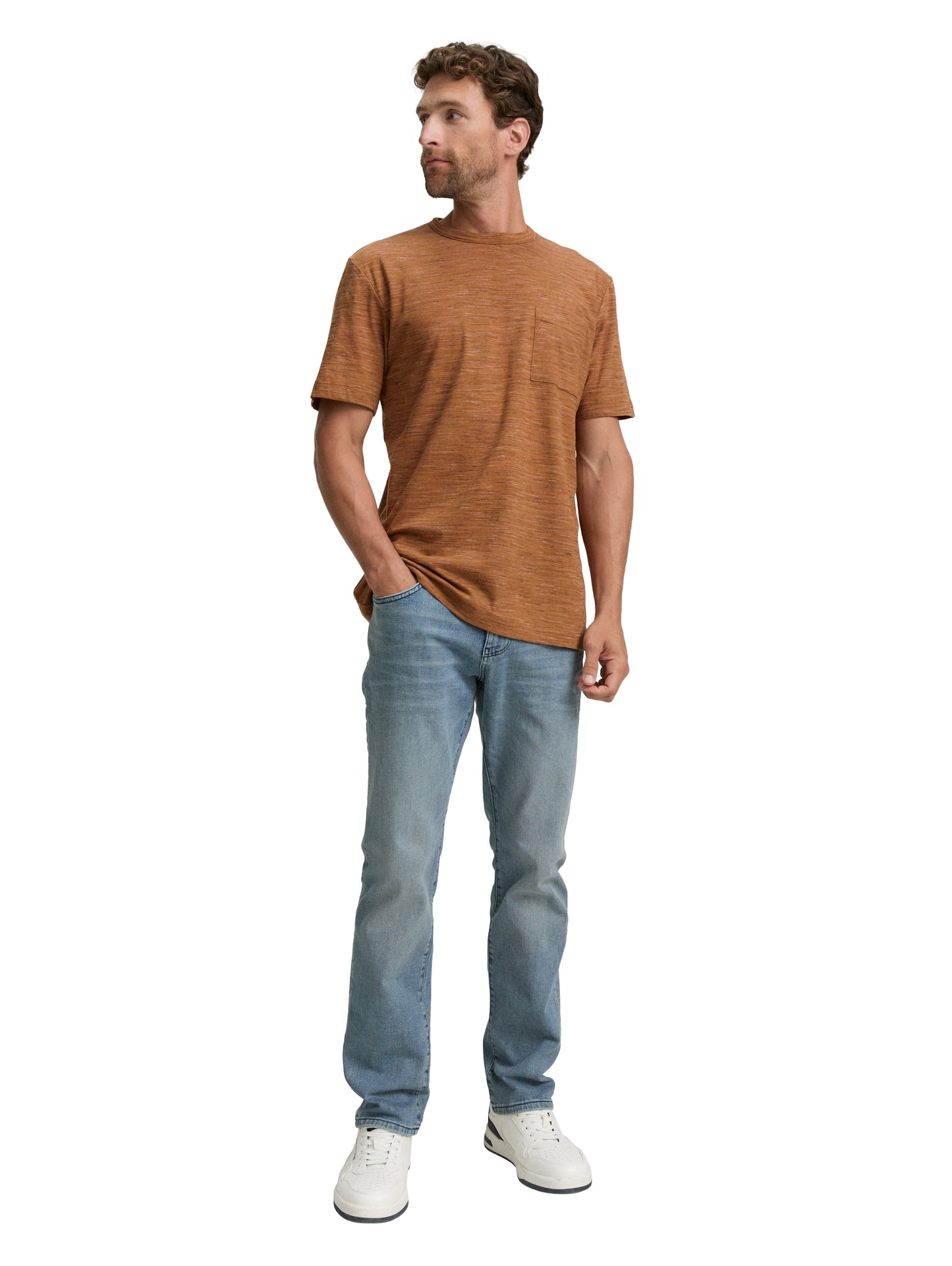 T-Shirt in Melange-Optik mit Brusttasche