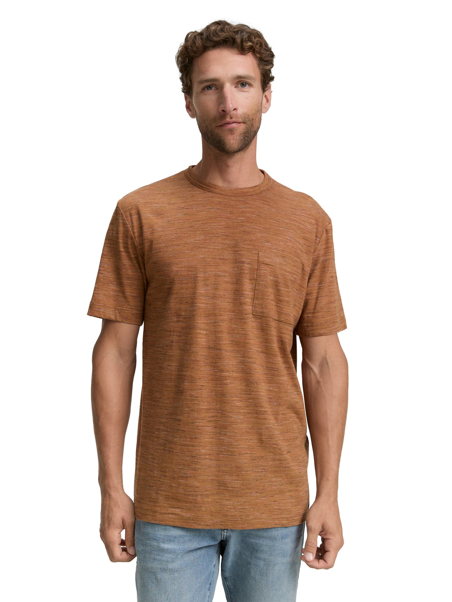 T-Shirt in Melange-Optik mit Brusttasche