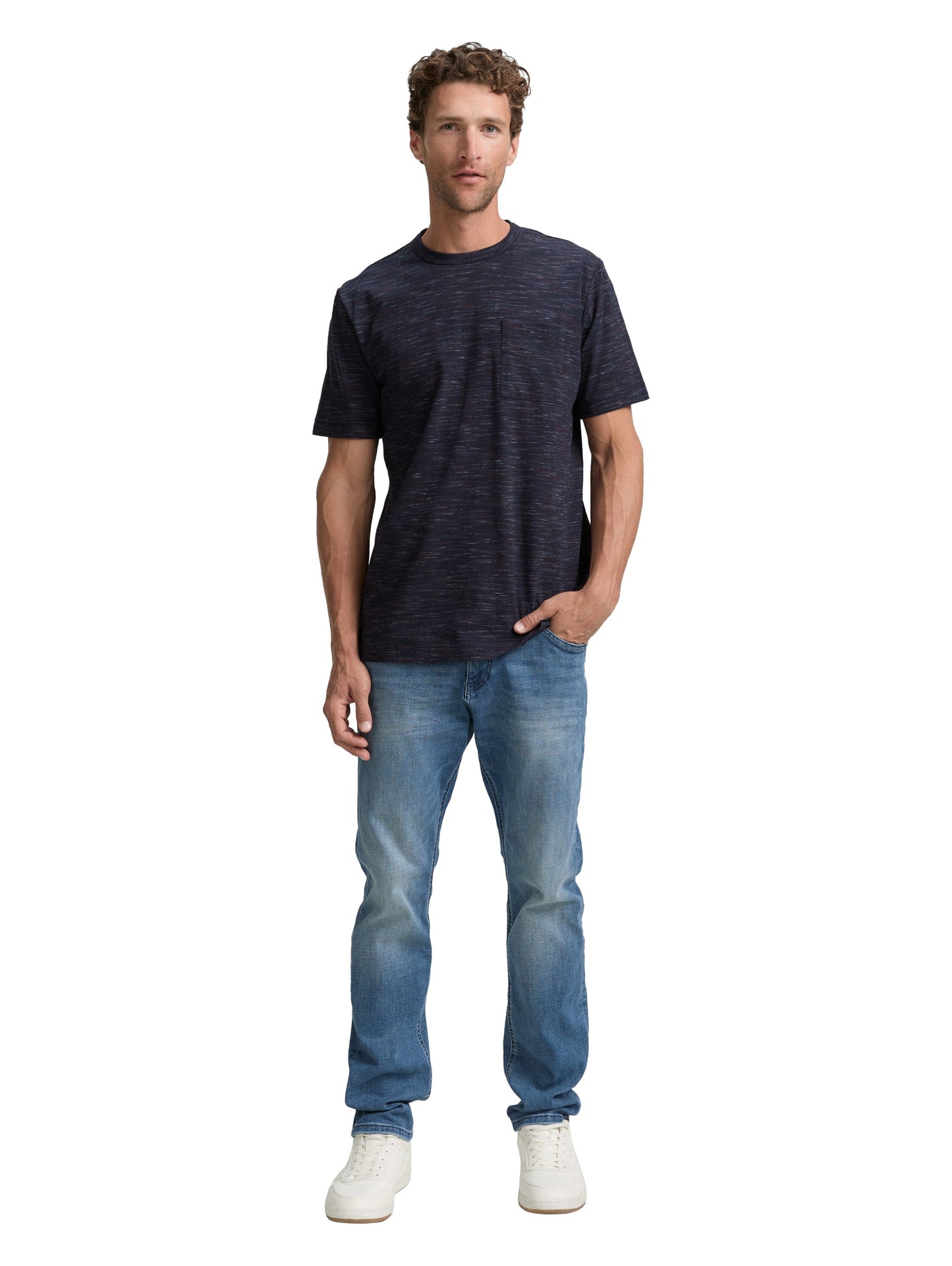 T-Shirt in Melange-Optik mit Brusttasche
