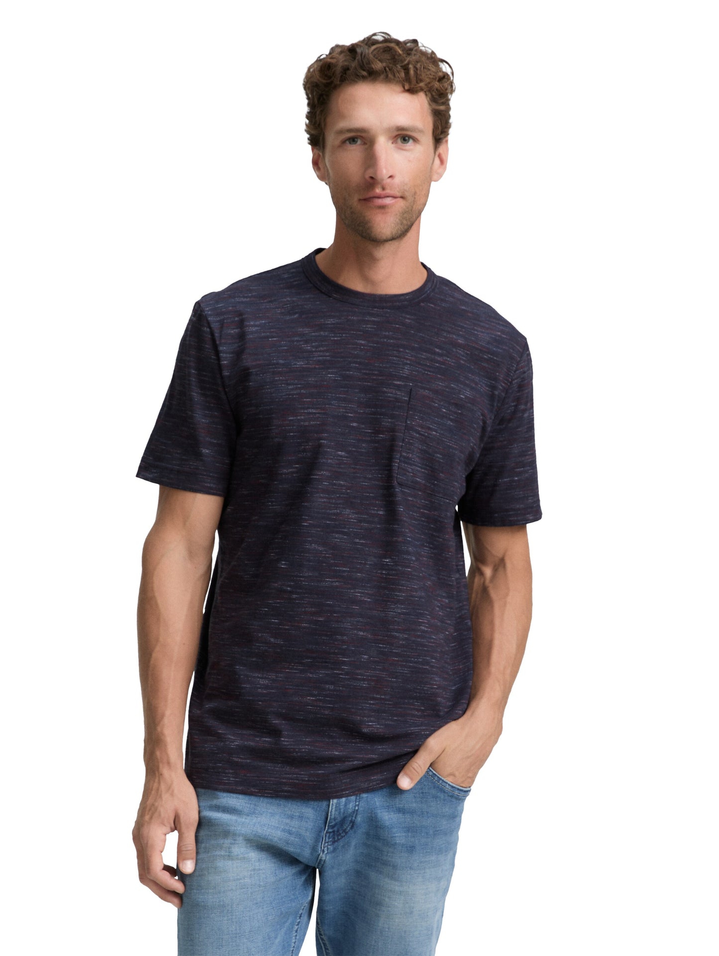 T-Shirt in Melange-Optik mit Brusttasche
