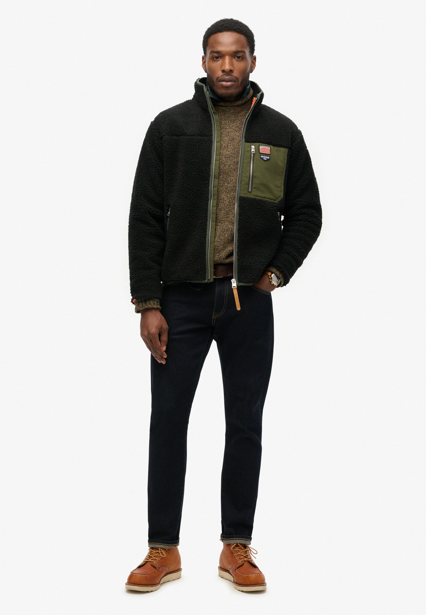 Vintage Retro Fleecejacke mit durchgehendem Reißverschluss