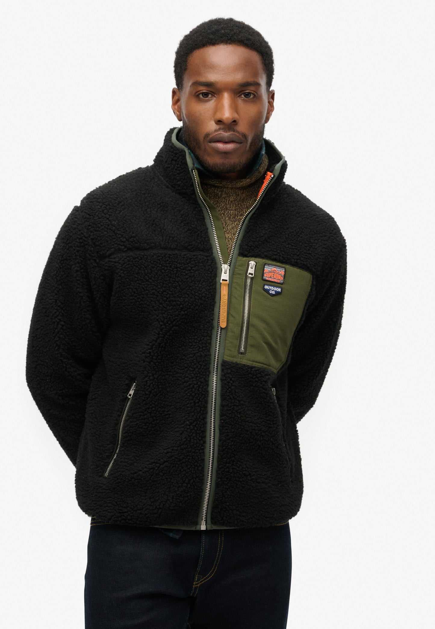 Vintage Retro Fleecejacke mit durchgehendem Reißverschluss