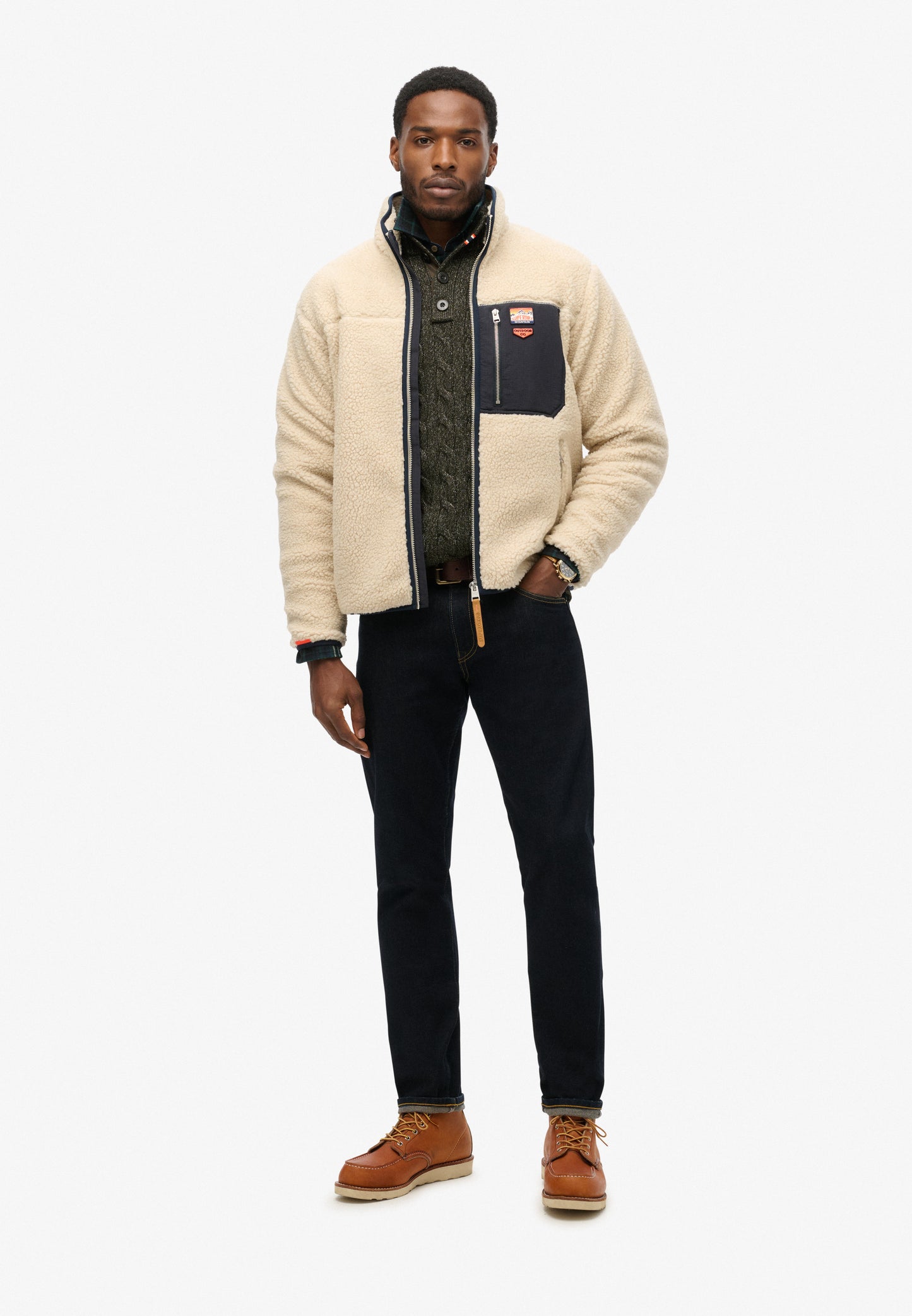Vintage Retro Fleecejacke mit durchgehendem Reißverschluss