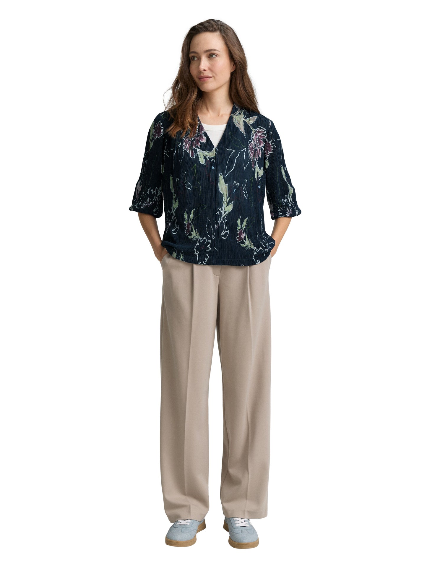 Crinkle Blusenshirt mit Blumenmuster