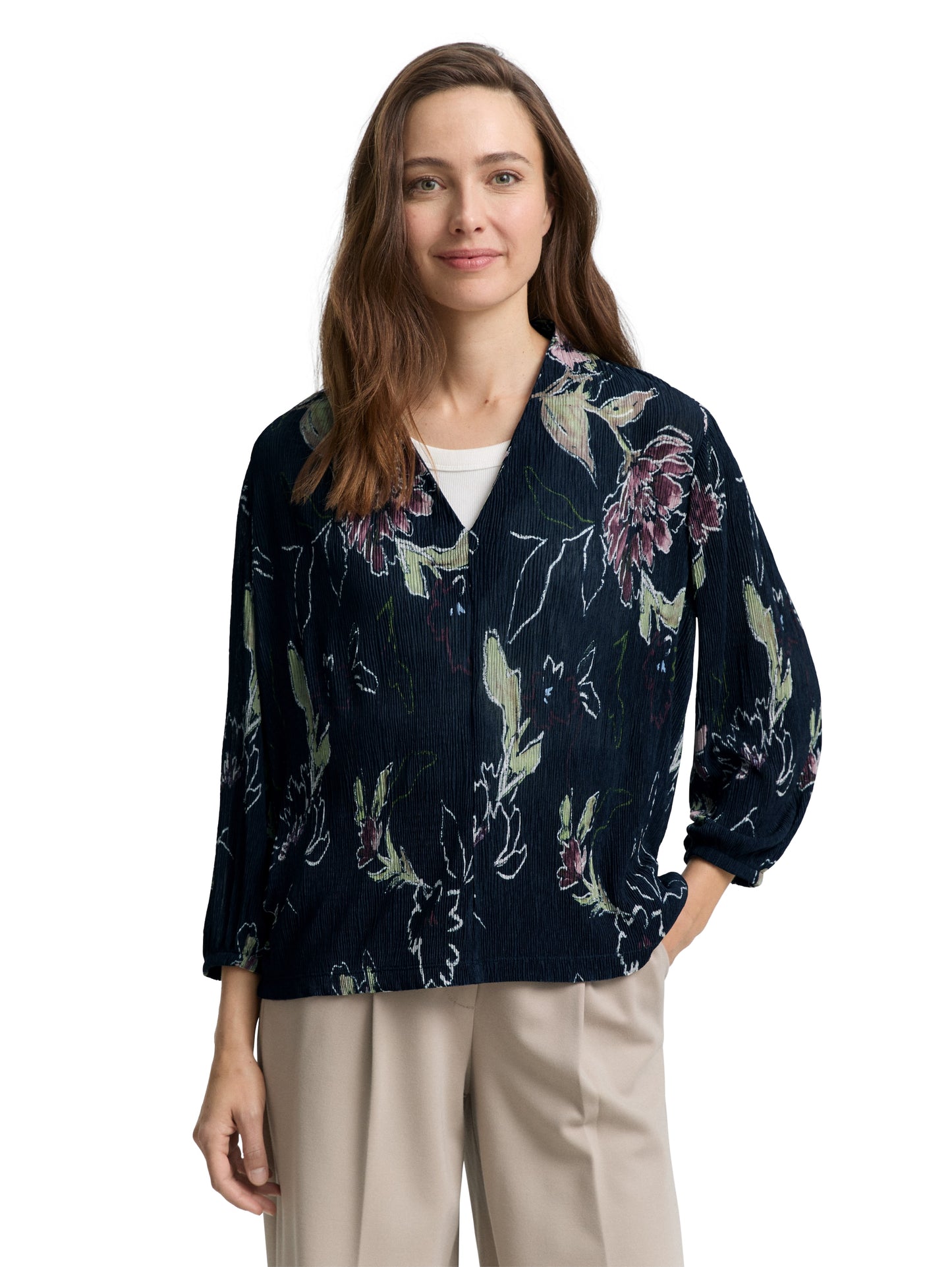 Crinkle Blusenshirt mit Blumenmuster