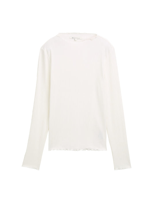 Ripp Langarmshirt mit Stehkragen