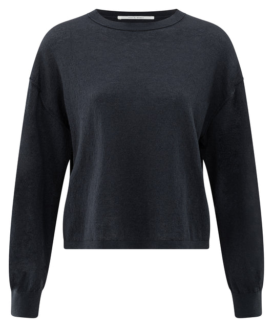 Textured round neck sweater ls, INKWELL BLUE