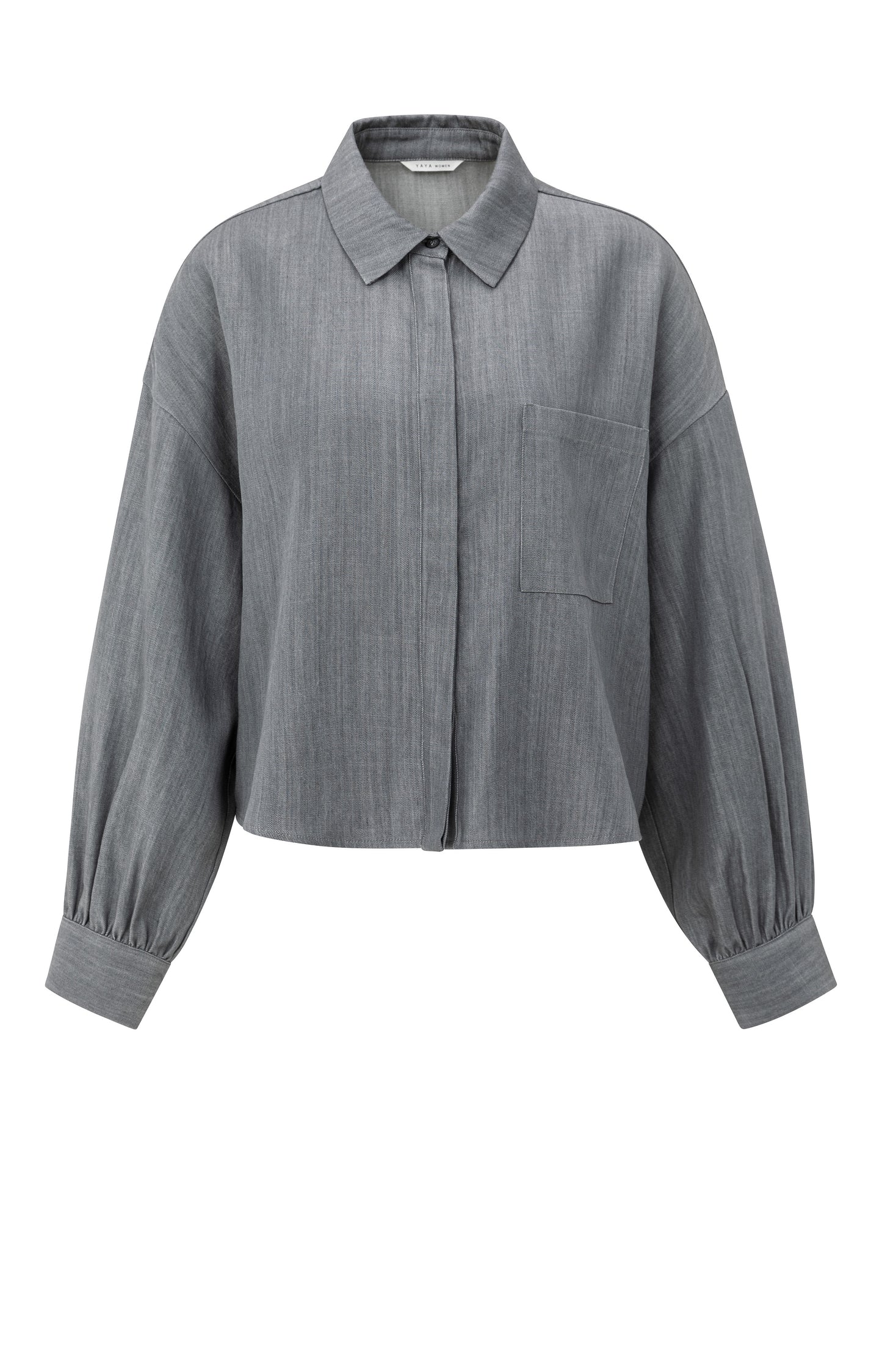 Long sleeve blouse with pocket, WASHED GREY