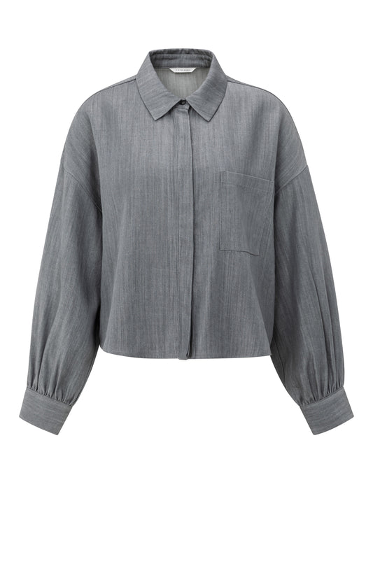 Long sleeve blouse with pocket, WASHED GREY