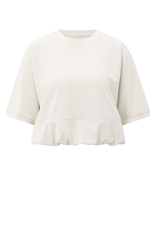 Short sleeve balloon top with, CHALK WHITE