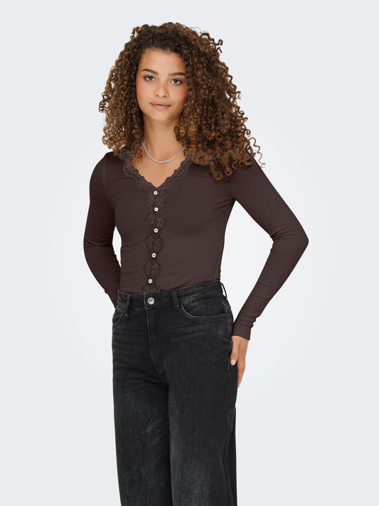 ONLENEA L/S LACE MIX PLACKET TOP JRS